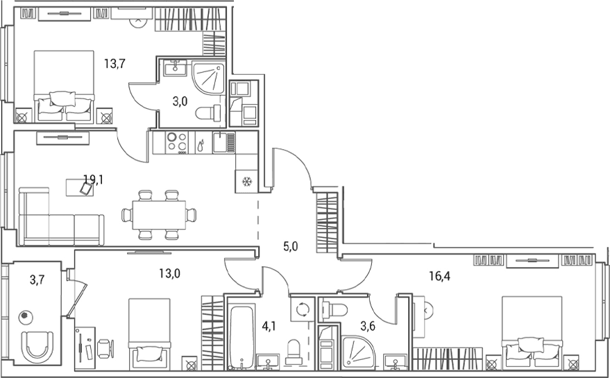 Планировка: Квартира евро-4 77,9 м² в ЖК «Янила Форест»