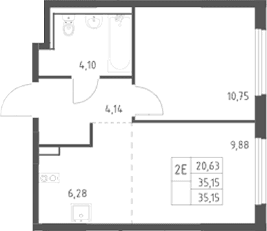 Планировка: Евродвушка 35,2 м² в ЖК «Пригород Лесное»