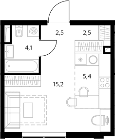 Планировка: Студия 30 м² в ЖК «Адмирал»