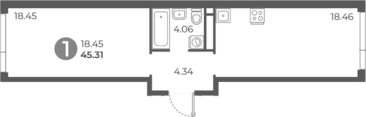 Планировка: 1-комнатная квартира 45,3 м² в ЖК «Нижегородская от Гранель»