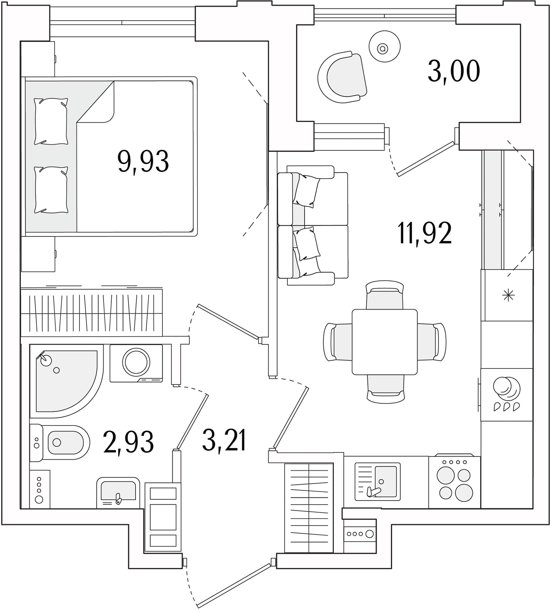 Планировка: Евродвушка 28 м² в ЖК «Гранат»