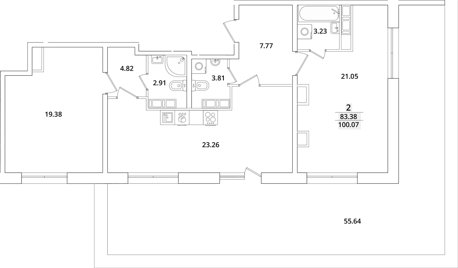 Планировка: Евротрёшка 82,3 м² в ЖК «БелАрт»
