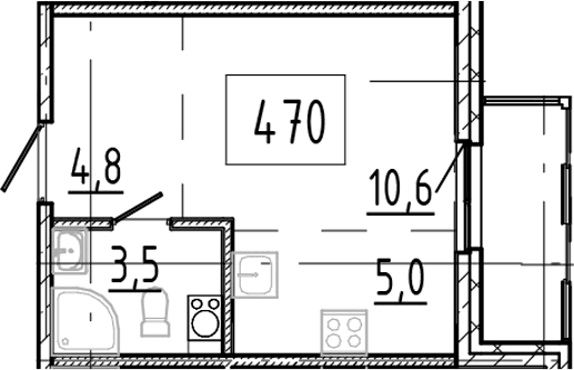 Планировка: Студия 23,9 м² в ЖК «Клюква.Парк»