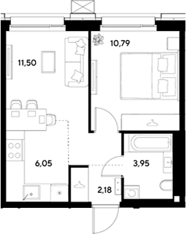 Планировка: Евродвушка 34,5 м² в ЖК «ЭВО»
