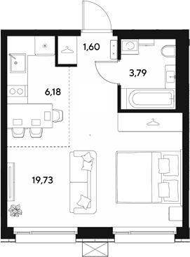 Планировка: Студия 31,3 м² в ЖК «ЭВО»