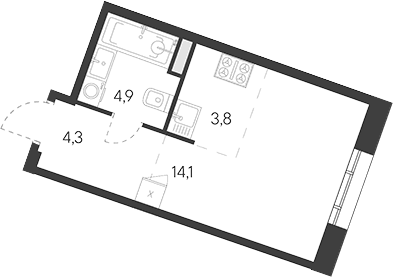 Планировка: Студия 27,1 м² в ЖК «Родина Переделкино»