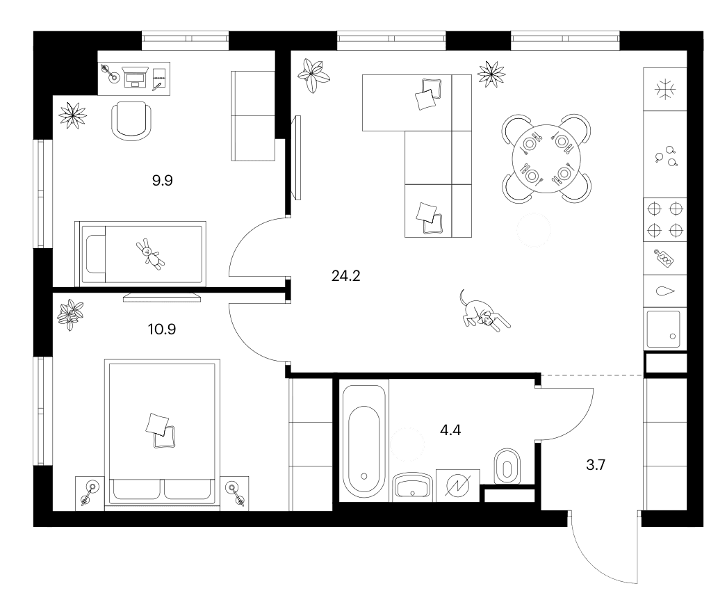 Планировка: 2-комнатная квартира 53,1 м² в ЖК «Ярославский»