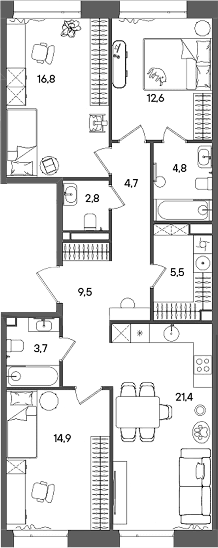 3-комнатная квартира
