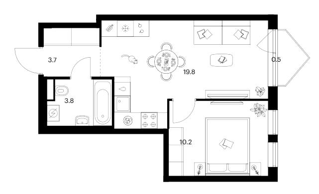 Планировка: 1-комнатная квартира 37,5 м² в ЖК «Строгино 360»