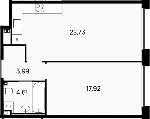 Планировка: Евродвушка 52,3 м² в ЖК «Акватория»