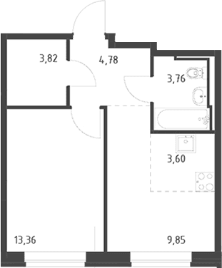 Планировка: Евродвушка 39,2 м² в ЖК «Живи! В Рыбацком»