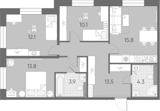 Планировка: Квартира евро-4 73,5 м² в ЖК «Большая Охта»