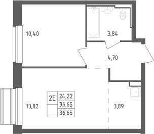 Планировка: Евродвушка 36,7 м² в ЖК «Рублевский квартал»