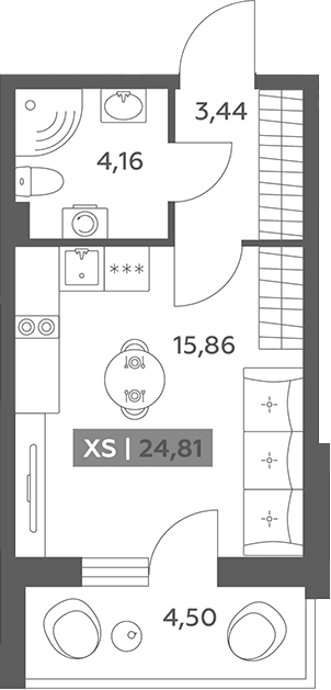 Планировка: Студия 23,5 м² в ЖК «Аквилон РекаПарк»