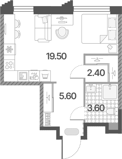 Планировка: Студия 31,1 м² в ЖК «Обручева 30»