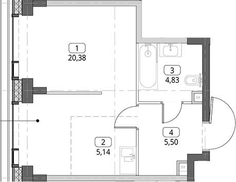 Планировка: Студия 35,9 м² в ЖК «СИТИДЗЕН»