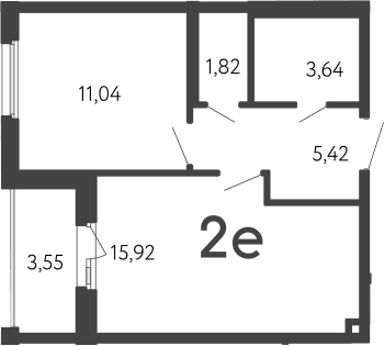 Планировка: Евродвушка 37,8 м² в ЖК «17 линия»