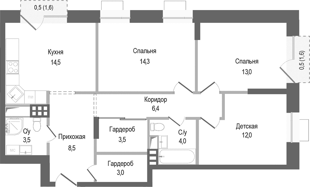 Планировка: 3-комнатная квартира 82,7 м² в ЖК «Киноквартал»