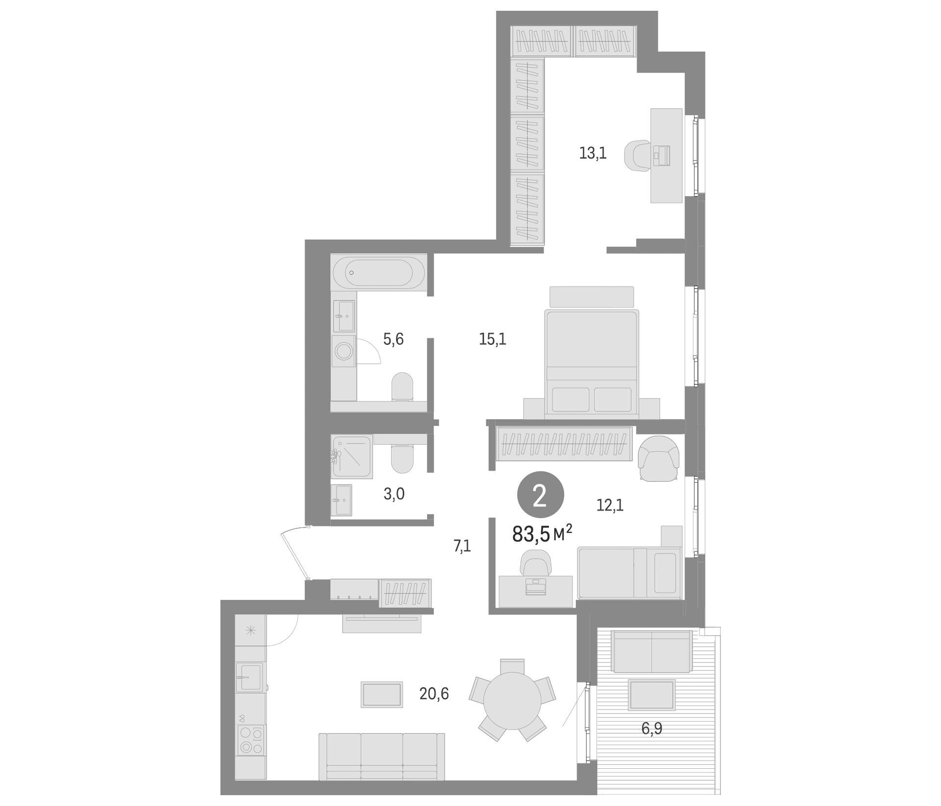Планировка: Квартира евро-4 76,6 м² в ЖК «Брусника в Новоселье»