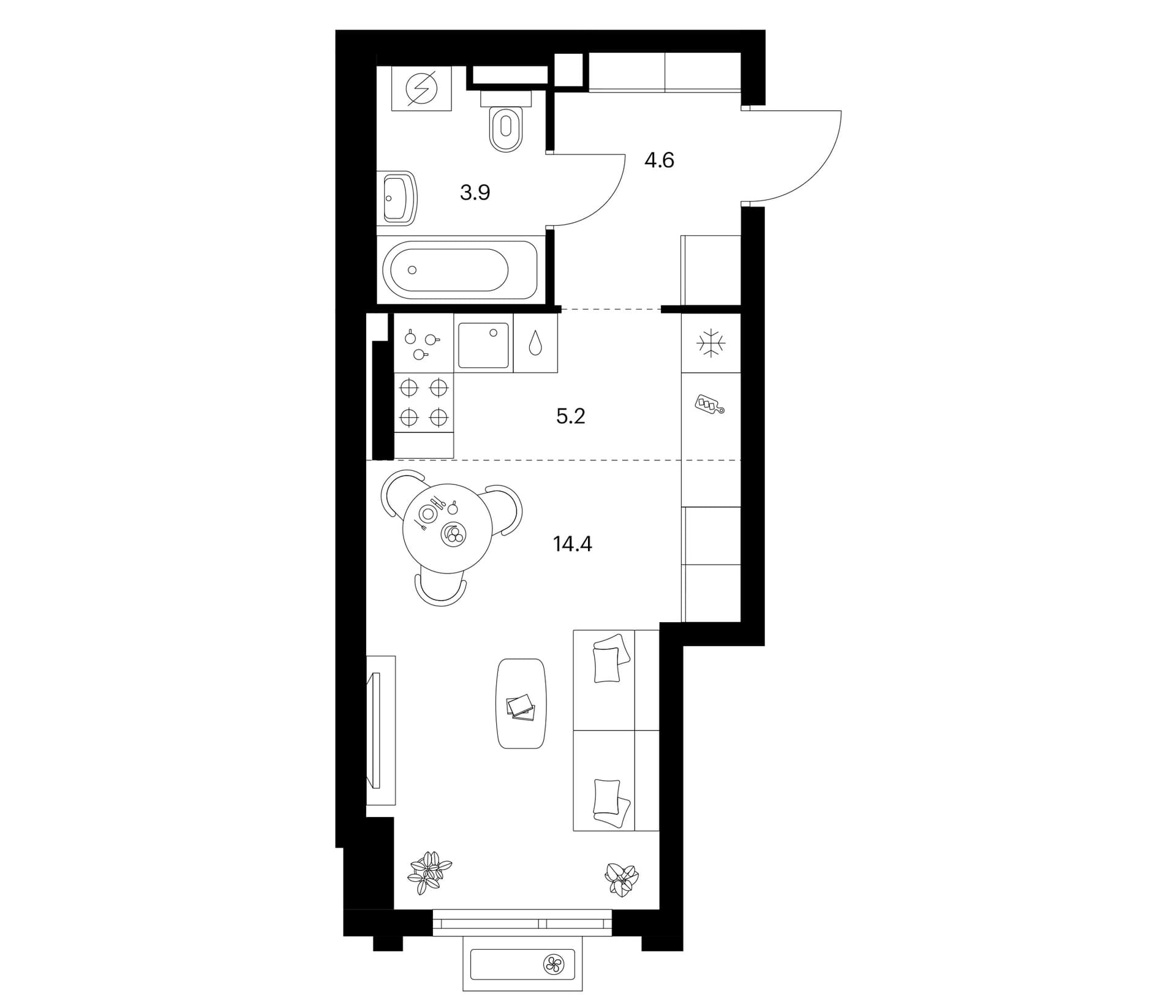 Планировка: Студия 28,1 м² в ЖК «Белая Дача парк»