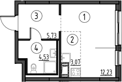 Планировка: Студия 25,6 м² в ЖК «Новое Колпино»