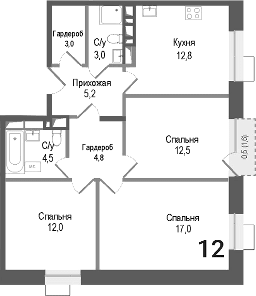 3-комнатная квартира