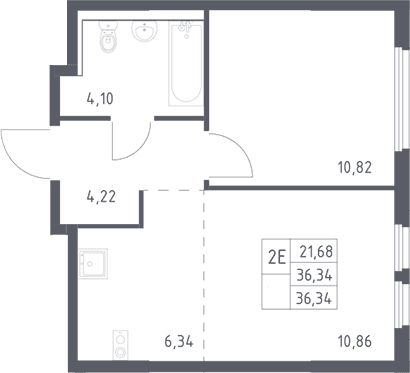 Планировка: Евродвушка 36,3 м² в ЖК «Пригород Лесное»