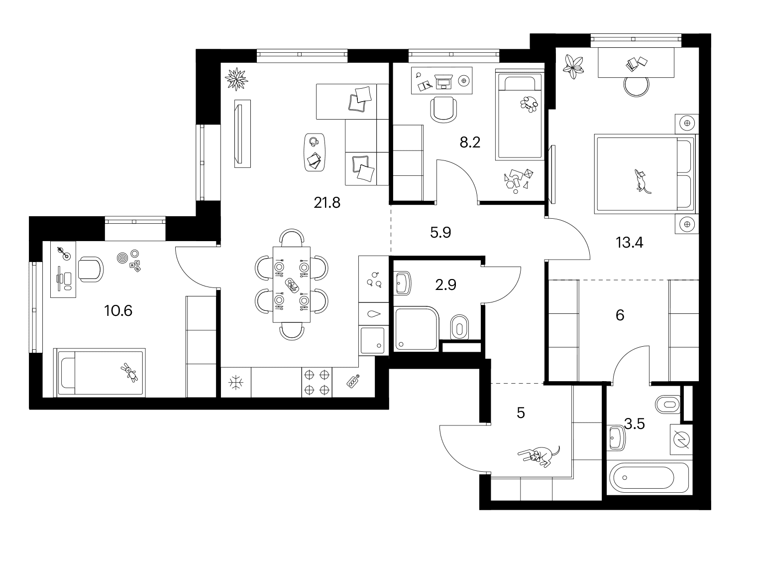 Планировка: 3-комнатная квартира 77,3 м² в ЖК «Ярославский»