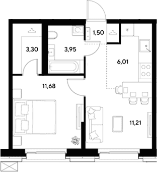Планировка: Евродвушка 37,7 м² в ЖК «ЭВО»