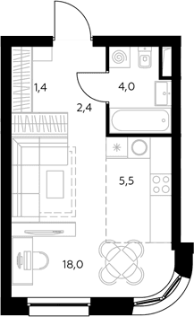 Планировка: Студия 31 м² в ЖК «Адмирал»
