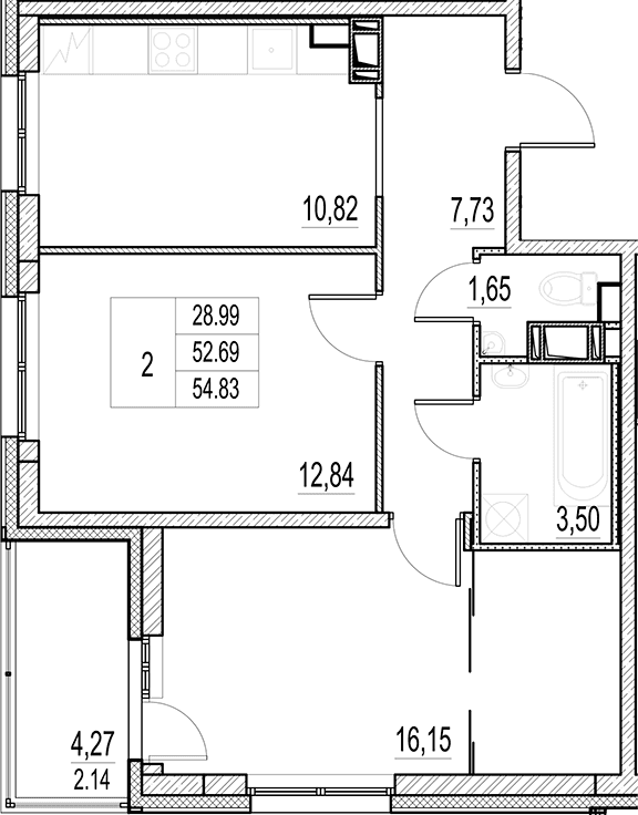 Планировка: 2-комнатная квартира 52,7 м² в ЖК «Город-спутник Южный»