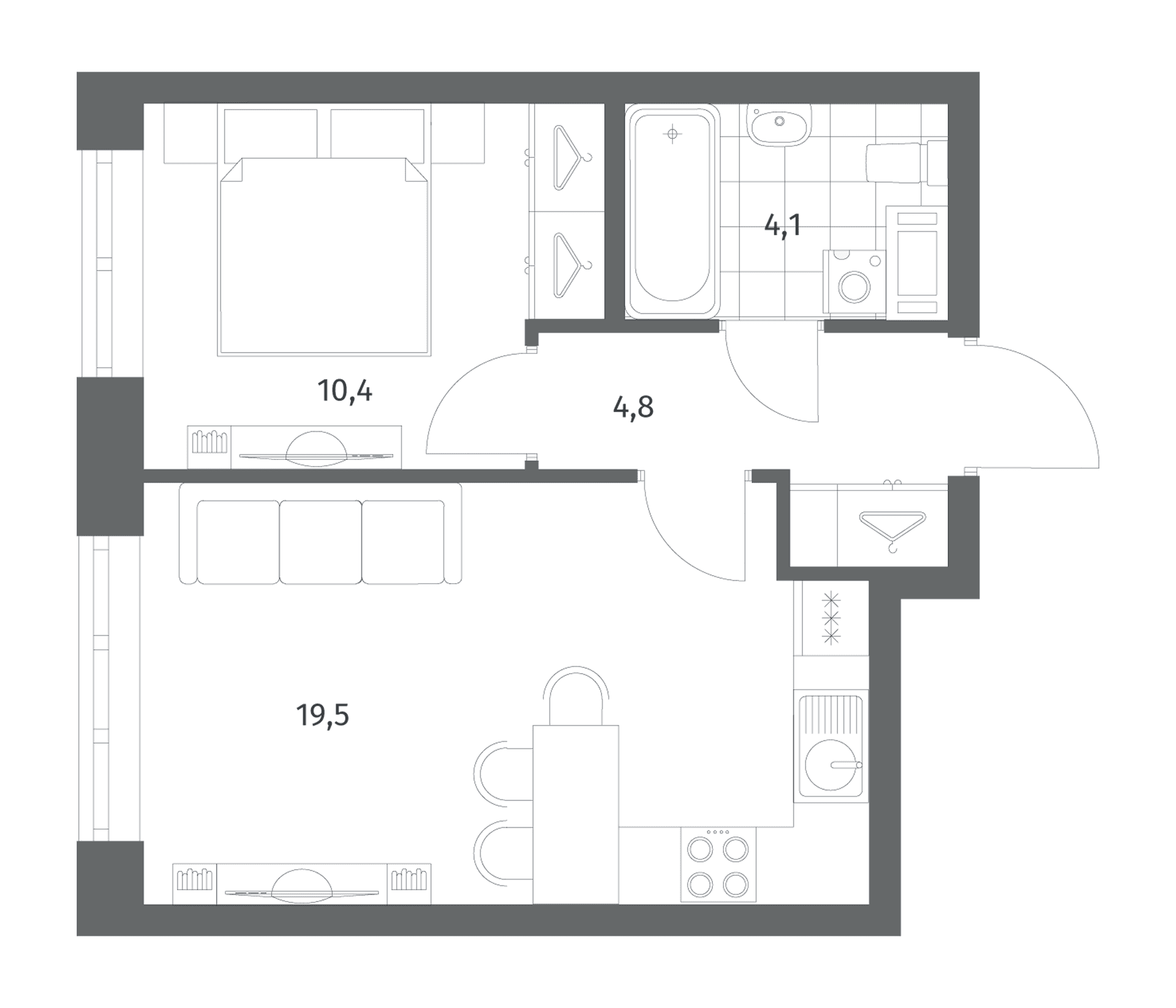Планировка: Евродвушка 38,8 м² в ЖК «Новый Питер»