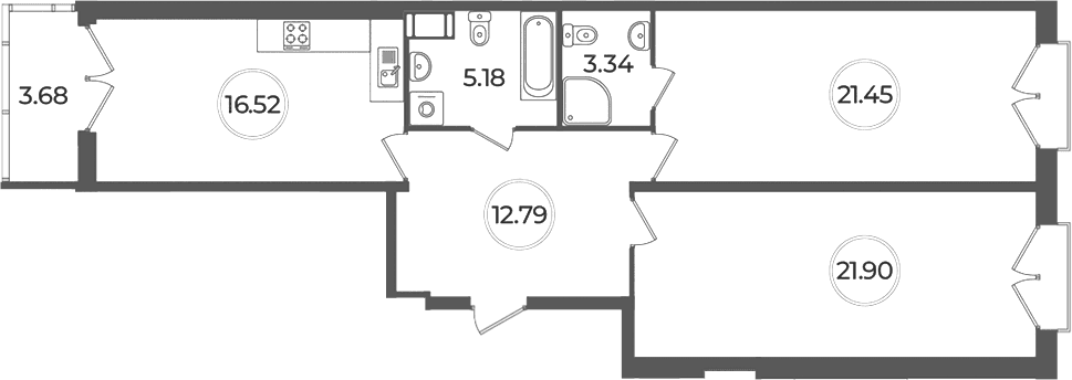 Планировка: Евротрёшка 81,2 м² в ЖК «Дуалист»