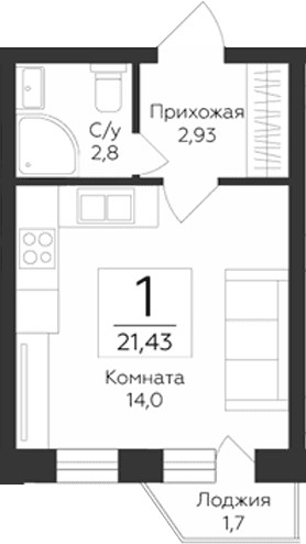 Планировка: Студия 19,7 м² в ЖК «Гардарика Клаб»