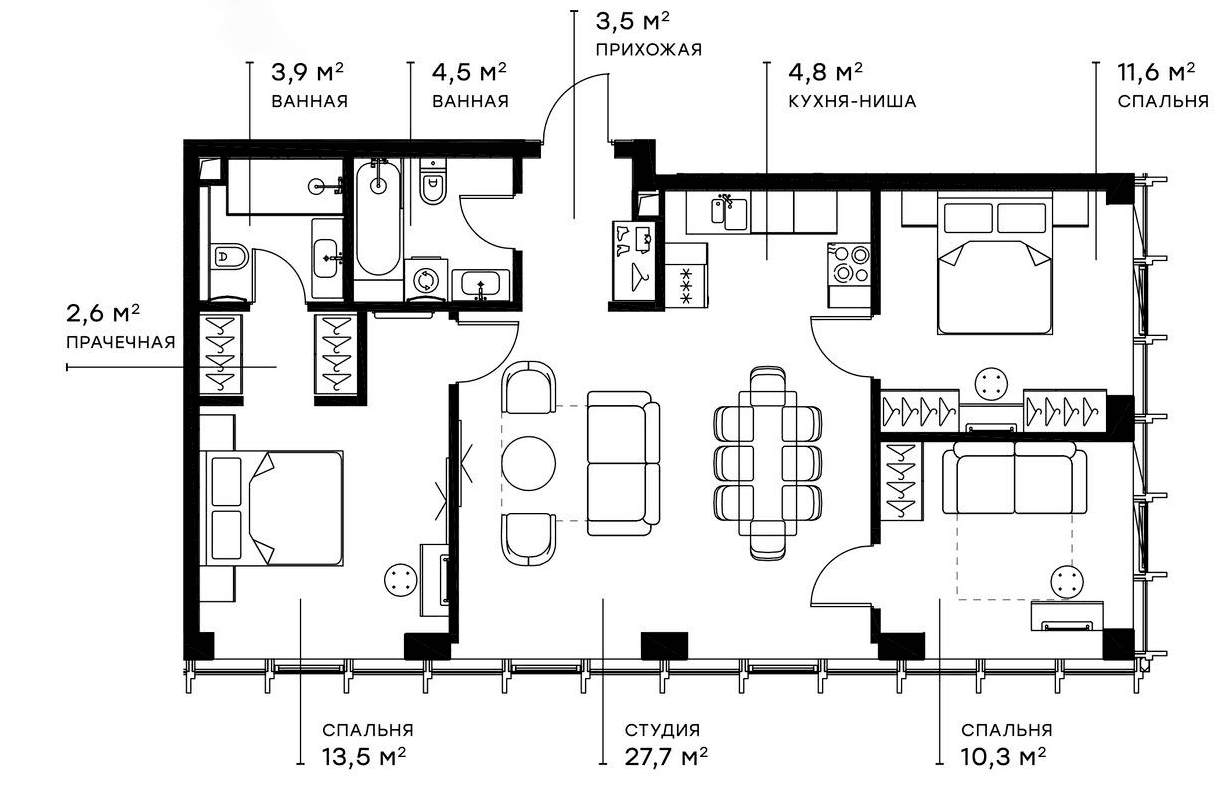 Планировка: Квартира евро-4 82,3 м² в ЖК «Симфония 34»