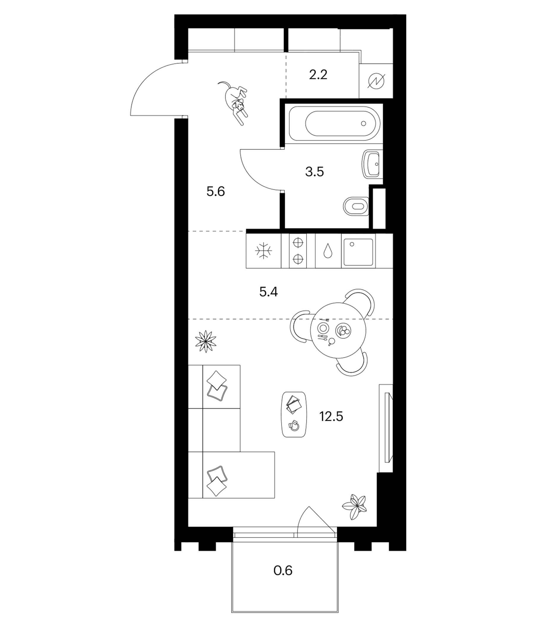 Планировка: Студия 29,2 м² в ЖК «Белая Дача парк»