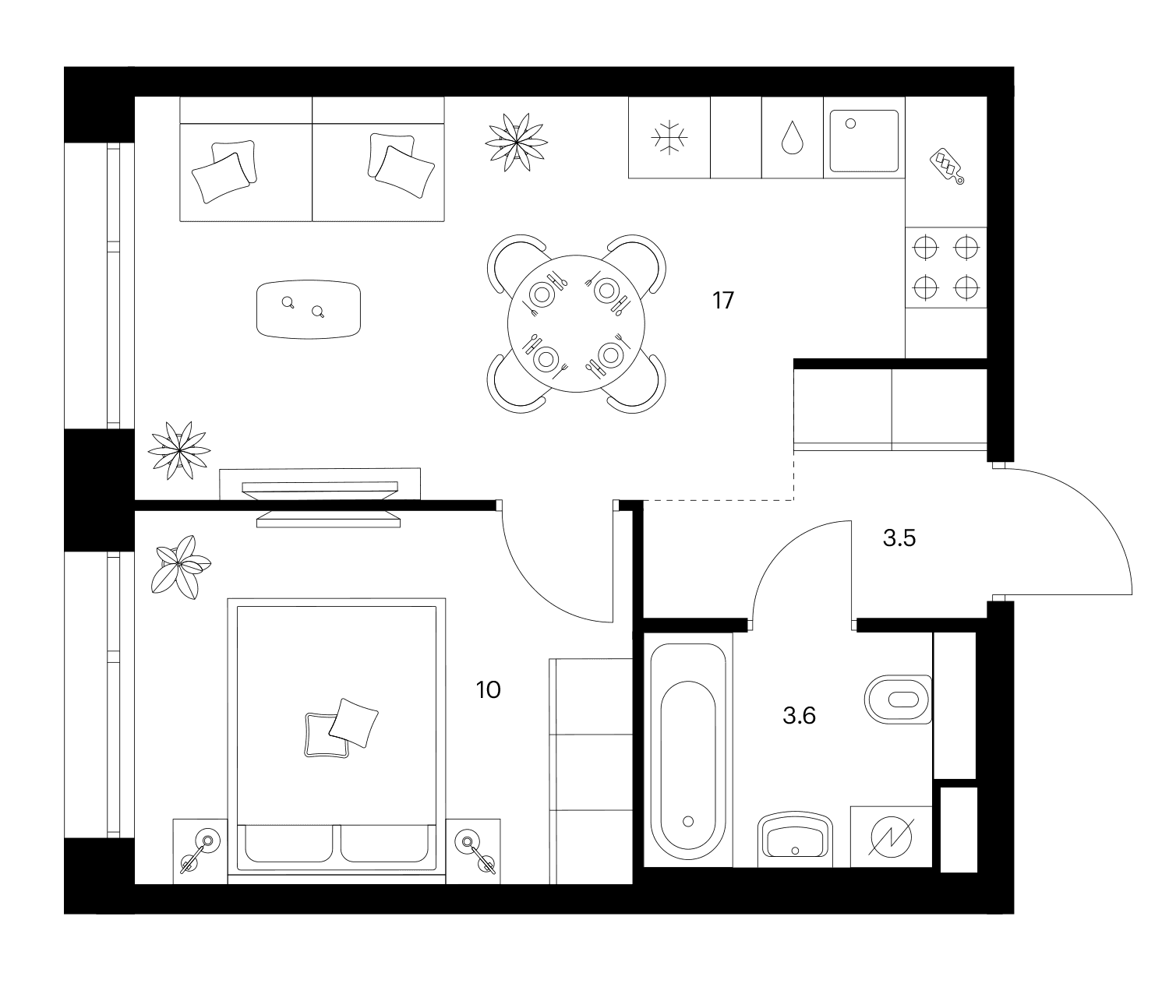 Планировка: 1-комнатная квартира 34,1 м² в ЖК «Строгино 360»