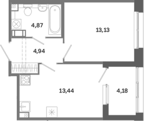 Планировка: 1-комнатная квартира 36,4 м² в ЖК «Дом на Курской»