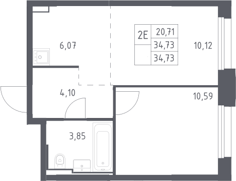 Планировка: Евродвушка 34,7 м² в ЖК «Квартал Строгино»