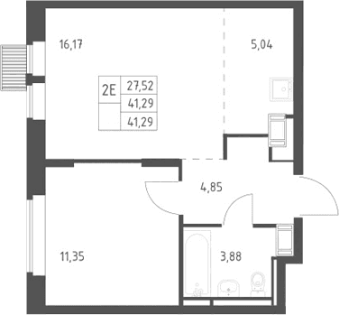 Планировка: Евродвушка 41,3 м² в ЖК «Большое Путилково»