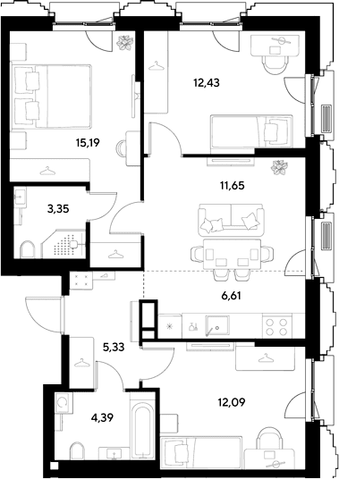Планировка: Квартира евро-4 71 м² в ЖК «ЭВО»