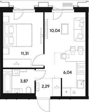 Планировка: Евродвушка 33,6 м² в ЖК «ЭВО»