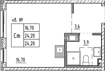 Планировка: Студия 24,2 м² в ЖК «Плюс Пулковский»