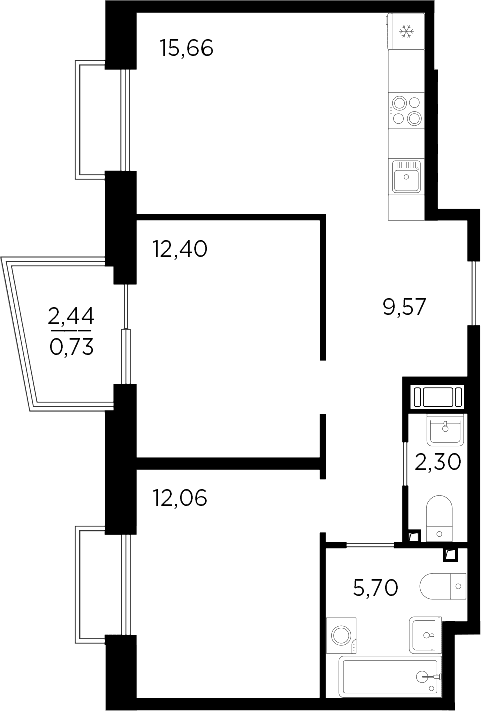 Планировка: Евротрёшка 57,7 м² в ЖК «Респект»