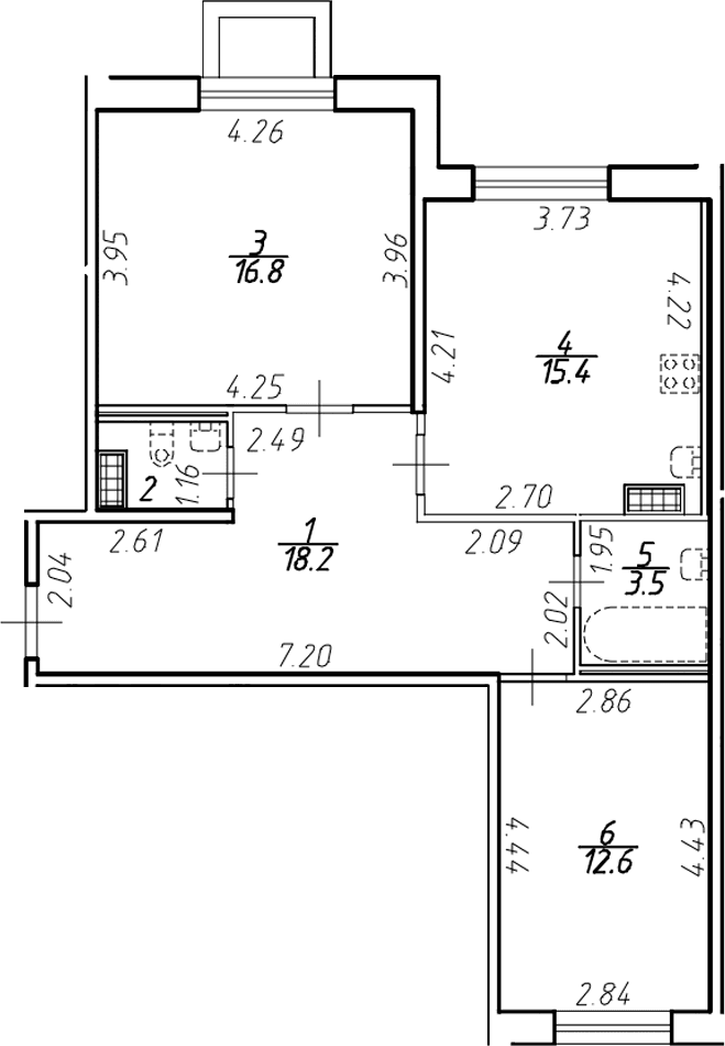 Планировка: 2-комнатная квартира 68,2 м² в ЖК «Ингрия Лэнд»