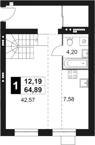 Планировка: Евродвушка 64,9 м² в ЖК «Мартемьяново Клаб»