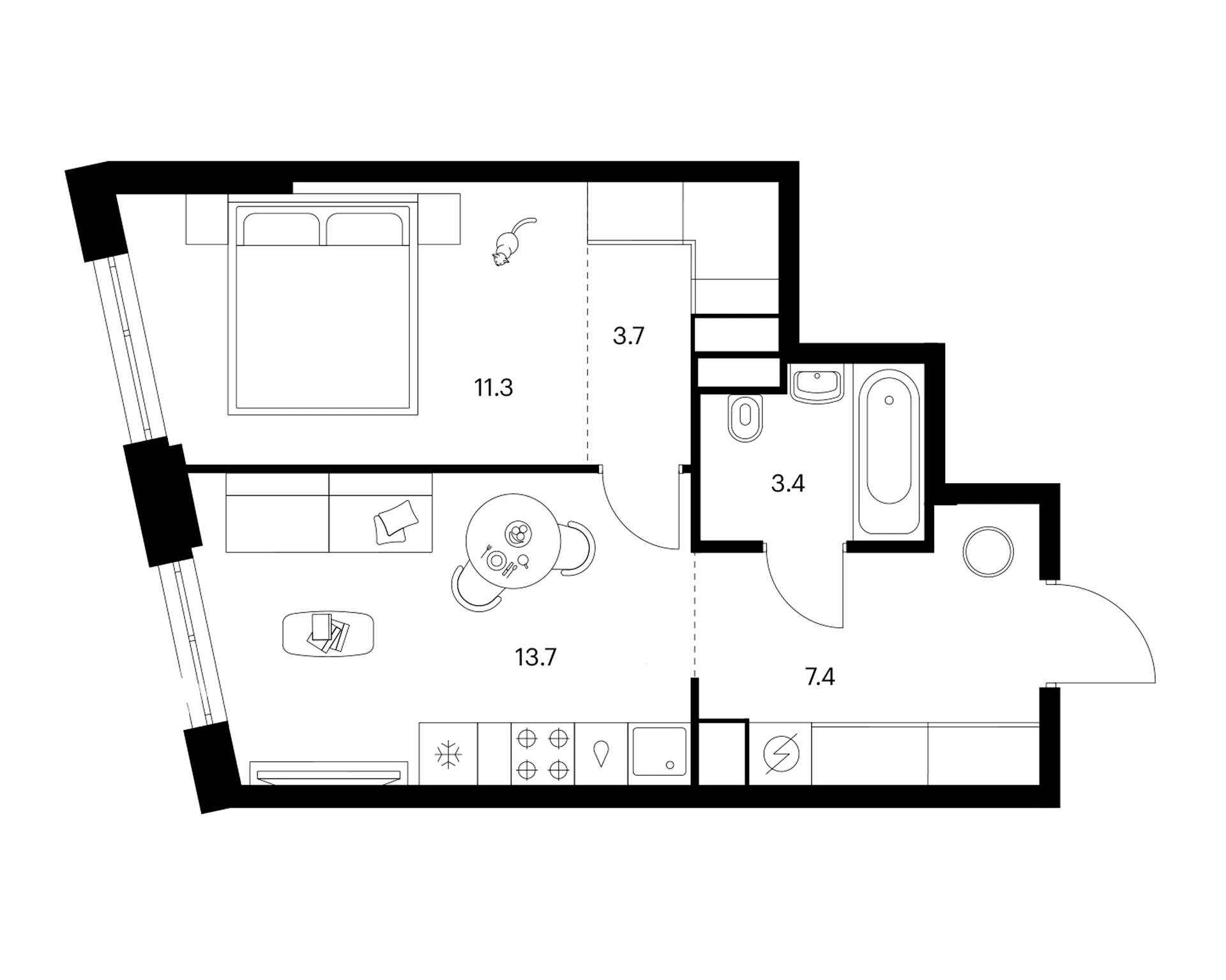 Планировка: 1-комнатная квартира 39,5 м² в ЖК «2-й Иртышский»
