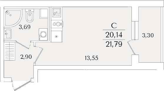 Планировка: Студия 20,1 м² в ЖК «Кинопарк»