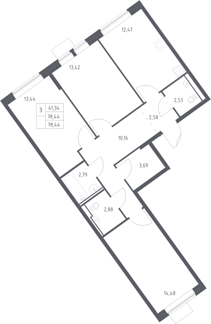 3-комнатная квартира
