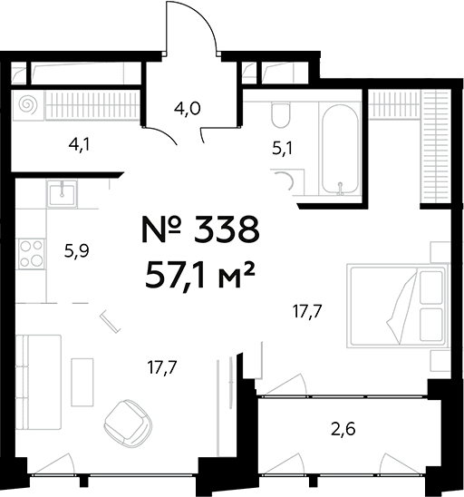 Планировка: Евродвушка 54,5 м² в ЖК «Монблан»